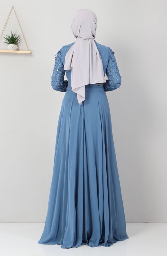 Baby Blue Hijab Evening Dress 8922.Bebe Mavisi