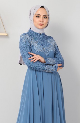 Baby Blue Hijab Evening Dress 8922.Bebe Mavisi