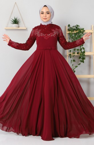 Sefamerve, Claret Red Hijab Evening Dress