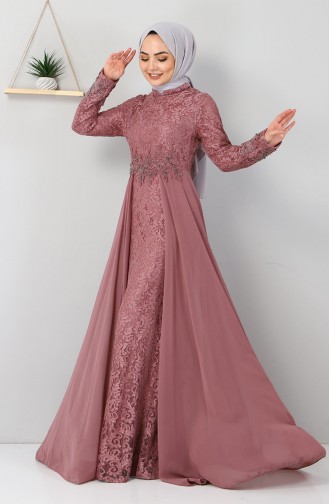 Taş Detaylı Balık Abiye 8855 Gül Kurusu