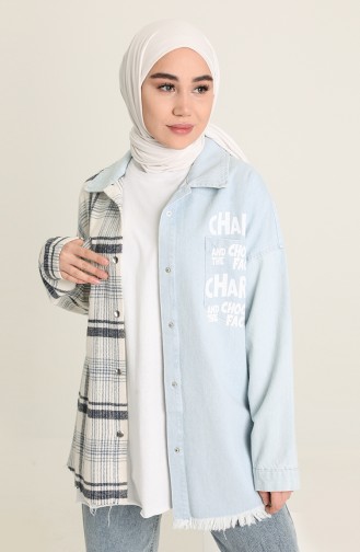 Çıtçıtlı Salaş Kot Gömlek Açık Mavi 5019 Açık Kot