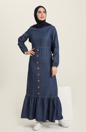 Dark Blue Jeans Hijab Dress 9751-2.Koyu Kot