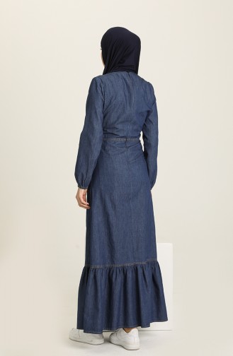 Dark Blue Jeans Hijab Dress 9751-2.Koyu Kot