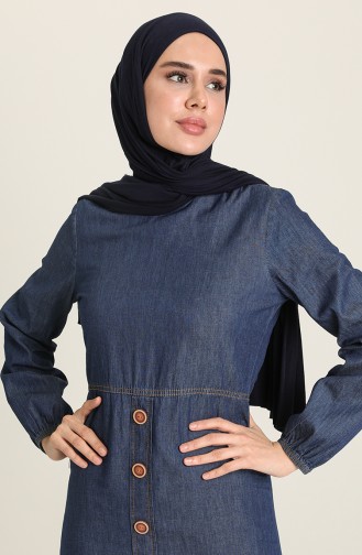 Dark Blue Jeans Hijab Dress 9751-2.Koyu Kot