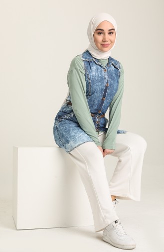 Düğmeli Kot Tunik Mavi 5013