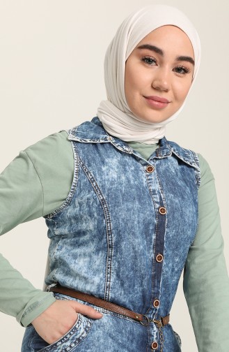 Düğmeli Kot Tunik Mavi 5013