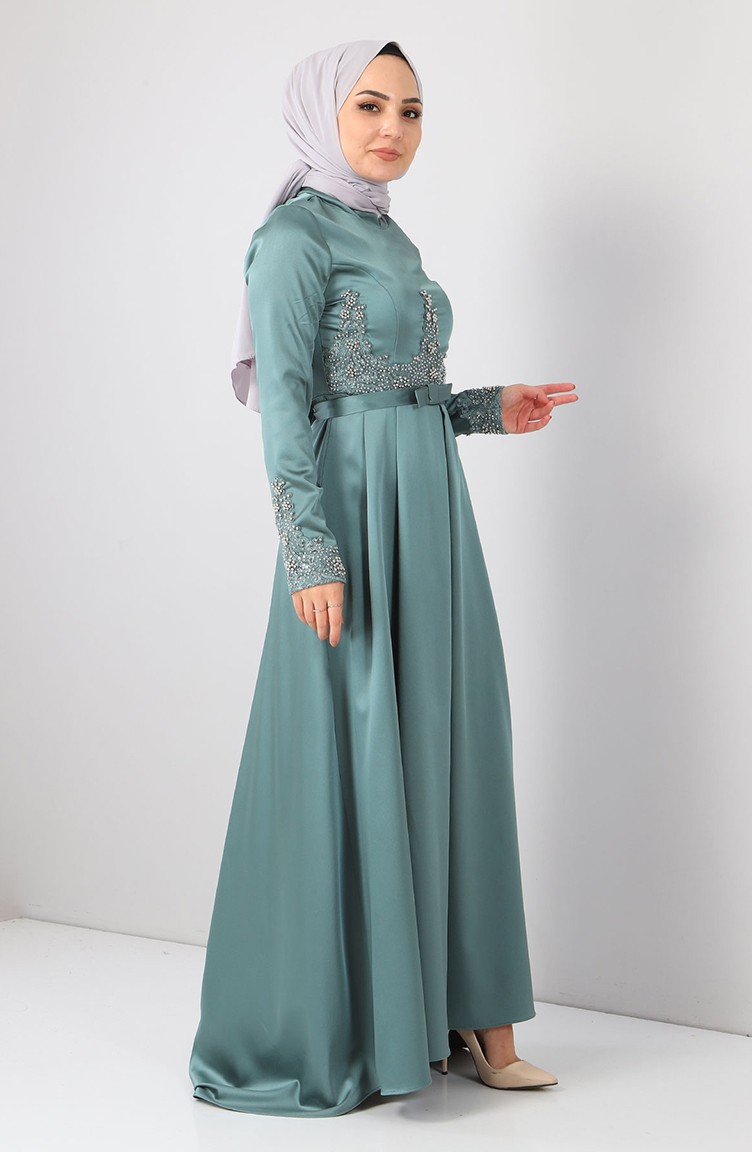 Mint Green Hijab Evening Dress 8947.Mint Sefamerve
