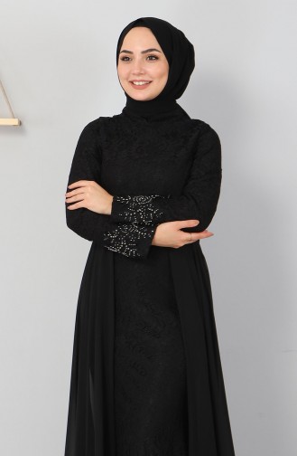Black Hijab Evening Dress 8855.Siyah