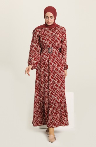 Claret Red Hijab Dress 2268-05