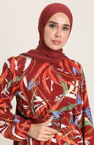 Ziegelrot Hijab Kleider 2270-02