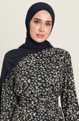 Çiçek Desenli Viskon Elbise 2272-05 Lacivert