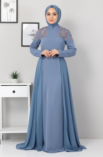 Baby Blue Hijab Evening Dress 9699.Bebe Mavisi