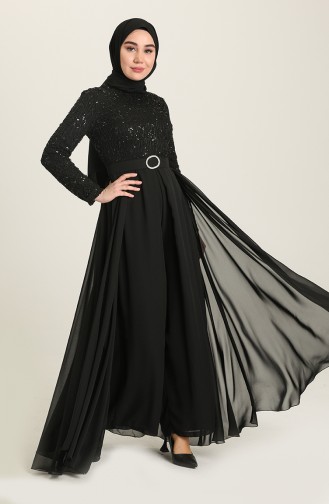 Dantel Detaylı Tulum Elbise 10807 Siyah