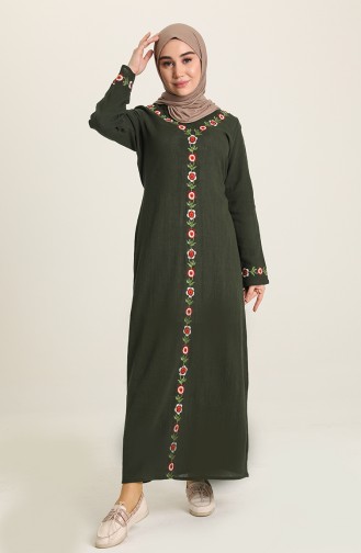 Şile Bezi Nakişli Elbise 7000-03 Koyu Yeşil