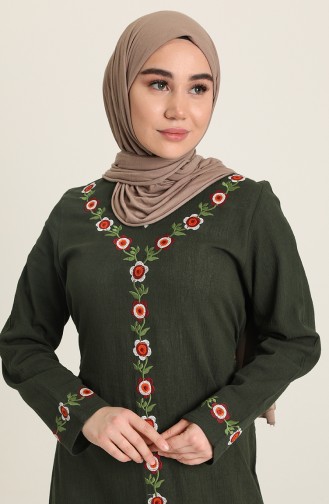 Şile Bezi Nakişli Elbise 7000-03 Koyu Yeşil
