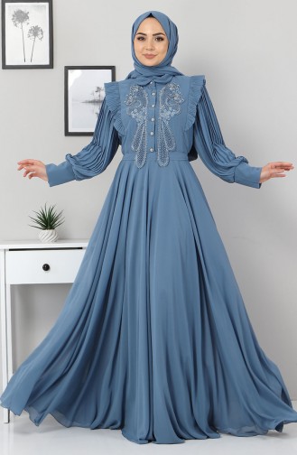 Baby Blue Hijab Evening Dress 9780.Bebe Mavisi