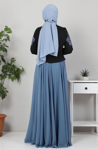 Baby Blue Hijab Evening Dress 9888.Bebe Mavisi
