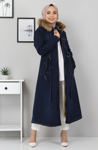 Dark Blue Jeans Winter Coat 10226.Koyu Kot