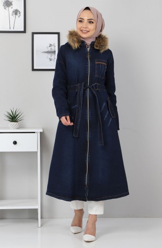 Dark Blue Jeans Winter Coat 10226.Koyu Kot