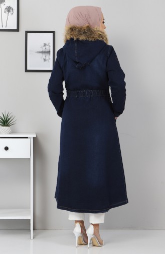 Dark Blue Jeans Winter Coat 10226.Koyu Kot
