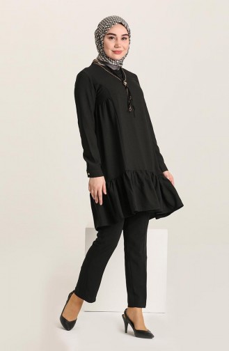 Blouse a Froufrous et Collier 4401-01 Noir 4401-01