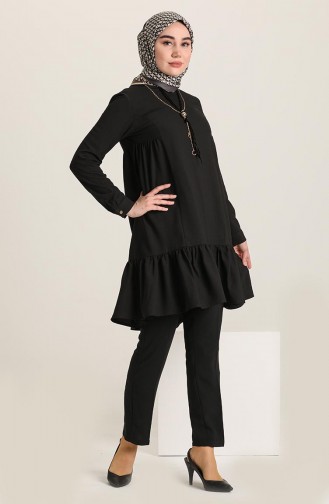 Blouse a Froufrous et Collier 4401-01 Noir 4401-01