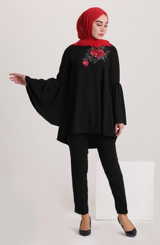 Blouse Bordée Manches Volantes 4472-02 Noir 4472-02