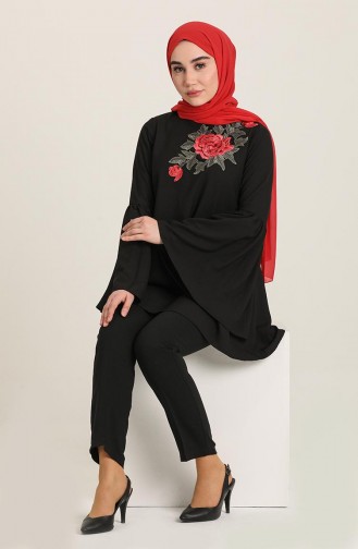 Blouse Bordée Manches Volantes 4472-02 Noir 4472-02