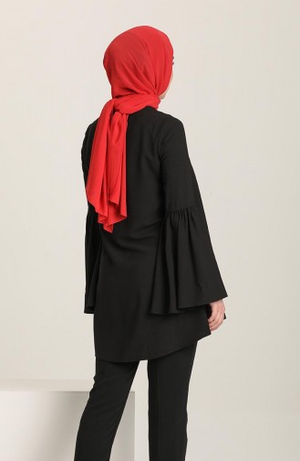 Blouse Bordée Manches Volantes 4472-02 Noir 4472-02