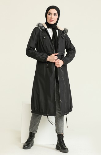 Black Winter Coat 10188.Siyah