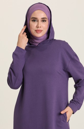 Kapüşonlu Spor Tunik 3007-15 Mor