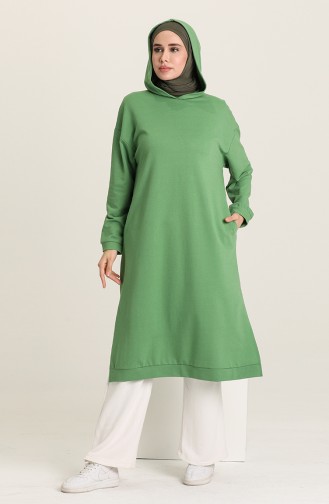 Kapüşonlu Spor Tunik 3007-16 Fıstık Yeşili