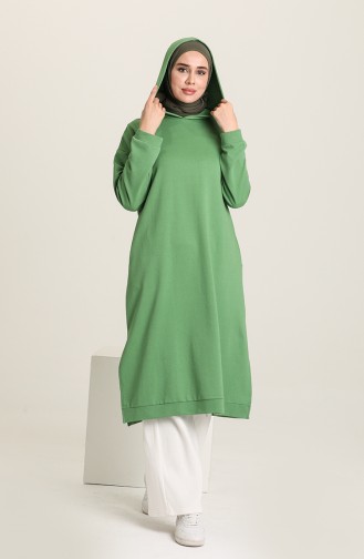 Kapüşonlu Spor Tunik 3007-16 Fıstık Yeşili