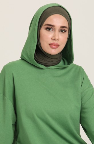 Kapüşonlu Spor Tunik 3007-16 Fıstık Yeşili