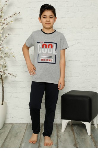 Akbeniz Çocuk Pamuk Kısa Kollu Pijama Takımı 4572 Gri