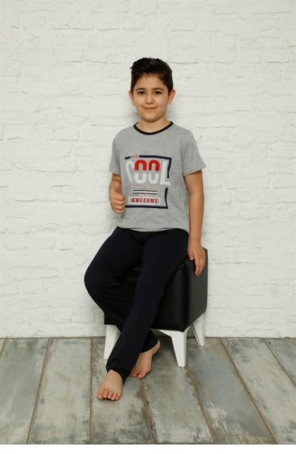 Akbeniz Çocuk Pamuk Kısa Kollu Pijama Takımı 4572 Gri