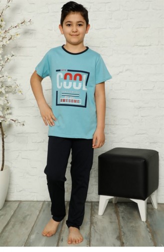 Akbeniz Çocuk Pamuk Kısa Kollu Pijama Takımı 4573 Turkuaz