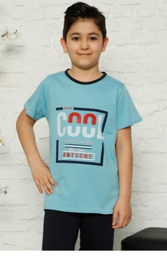 Akbeniz Çocuk Pamuk Kısa Kollu Pijama Takımı 4573 Turkuaz