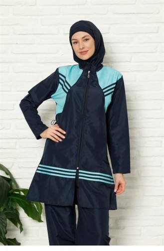 Navy Blue Modest Swimwear 2654.Lacivert