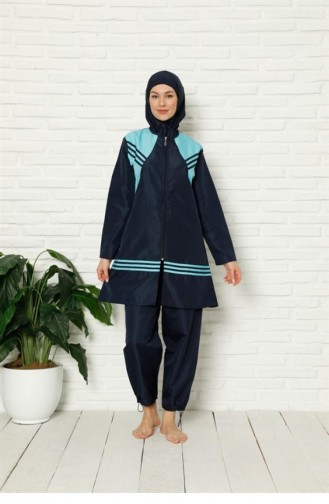 Navy Blue Modest Swimwear 2654.Lacivert