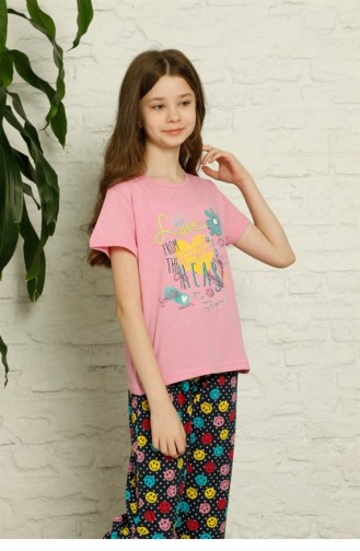 Akbeniz Çocuk Pamuk Kısa Kollu Pijama Takımı 4625 Pembe