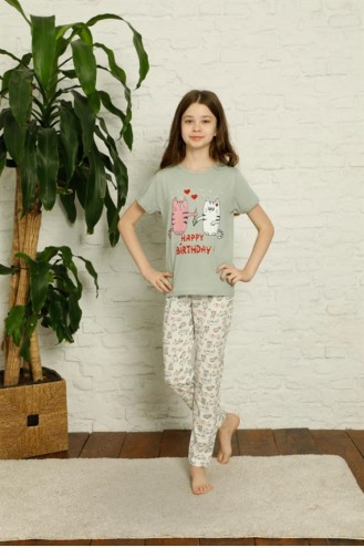 Akbeniz Çocuk Pamuk Kısa Kollu Pijama Takımı 4626 Su Yeşili