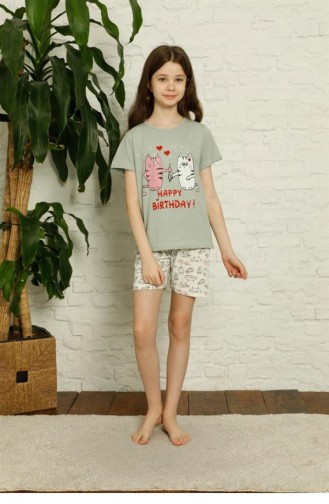 Sea Green Baby and Children`s Pajama Set 2884.Su Yeşili