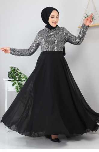 Silver Gray Hijab Evening Dress 8940.Gümüş