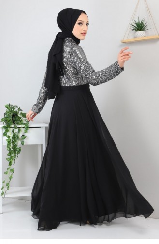Silver Gray Hijab Evening Dress 8940.Gümüş