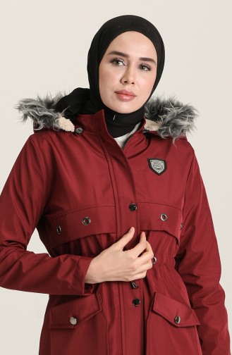 Claret Red Winter Coat 10341.Bordo