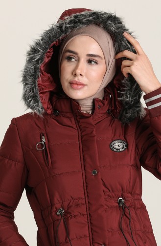 Kapşonlu Kapitone Mont 10500 Bordo
