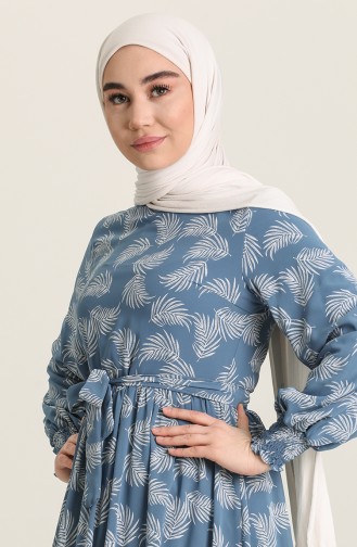 Çiçek Desenli Elbise 12001 Mavi