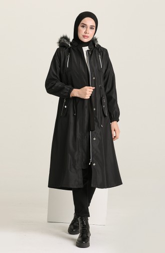 Black Winter Coat 10342.Siyah