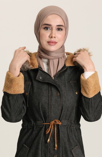 Fermuarlı Kürklü Kot Mont 9597 Siyah